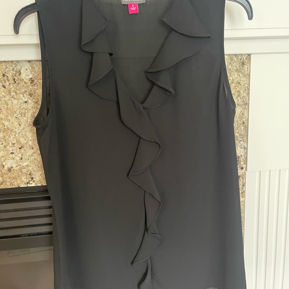 Vince Camuto Black Sleeveless Ruffle Blouse